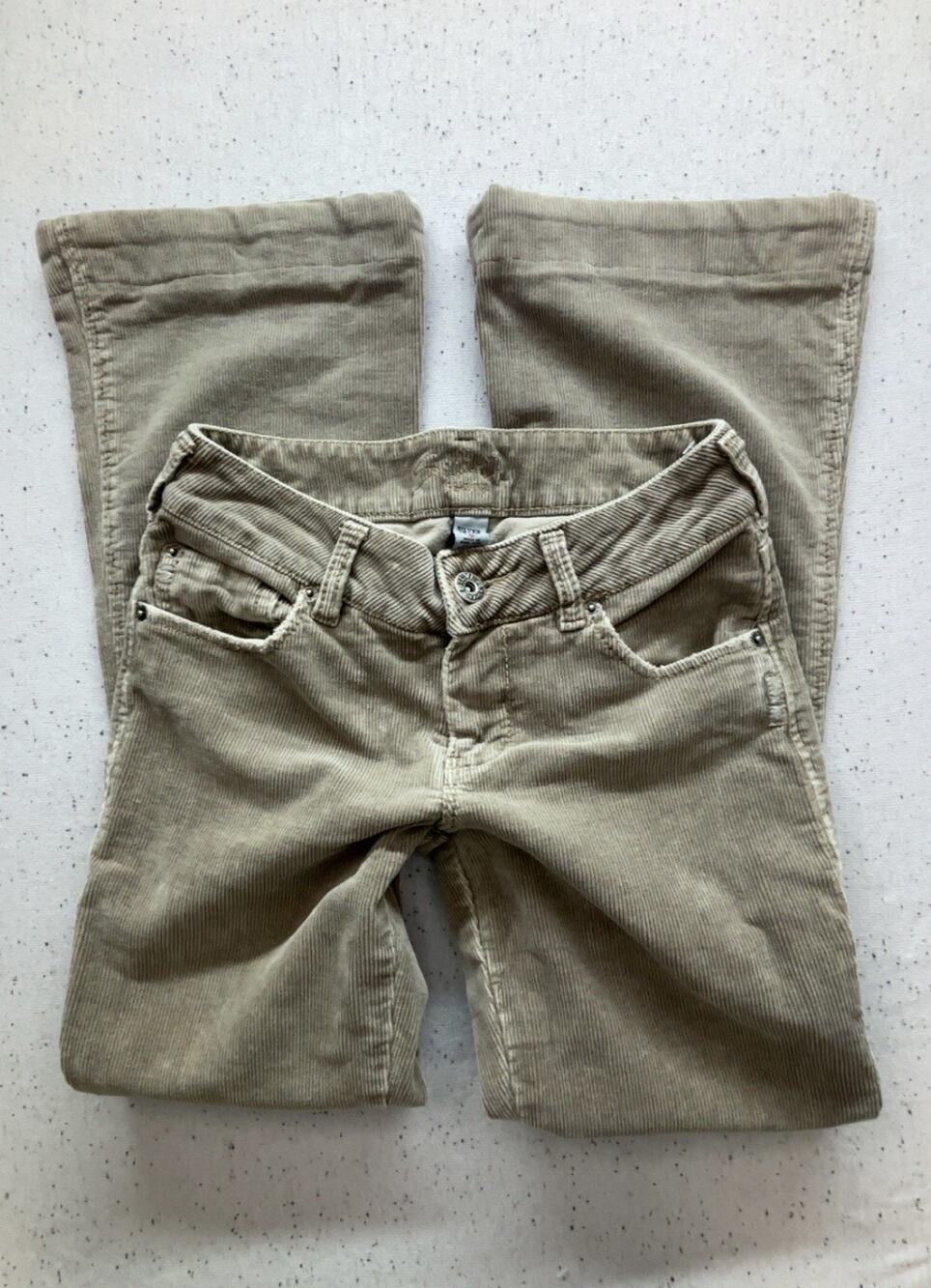 Vintage Y2K Silver Jeans Corduroy Flared Pants Tan Beige Size 25 x 28 Retro Boho